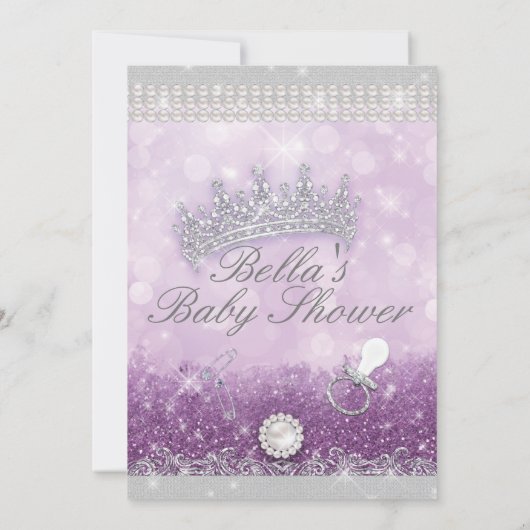 Paarse Royal Bling Glitter Baby Shower Uitnodiging (Achterkant)