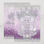 Paarse Royal Bling Glitter Baby Shower Uitnodiging (Voorkant / Achterkant)