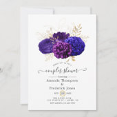 Paarse, Royal Blue en Gold Floral Couples Kaart (Voorkant)