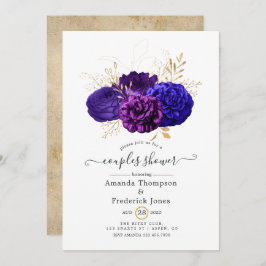 Paarse, Royal Blue en Gold Floral Couples Kaart