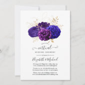 Paarse, Royal Blue en Gold Floral Virtual Wedding Kaart (Voorkant)
