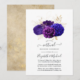 Paarse, Royal Blue en Gold Floral Virtual Wedding Kaart