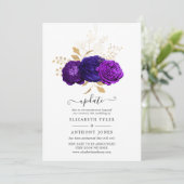 Paarse, Royal Blue en Gold Floral Wedding Update Kaart (Staand voorkant)