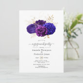 Paarse, Royal Blue & Gold Floral Engagement Party Kaart (Staand voorkant)