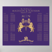 Paarse Royal Lion Gold Wedding Seating Chart Poster (Voorkant)
