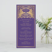 Paarse Royal Lion middeleeuws zwaard bruiloft plat Menu (Staand voorkant)