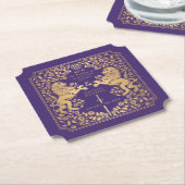 Paarse Royal Lion Middeleeuws Zwaard Wedding Ticke Kartonnen Onderzetters (Gekanteld)