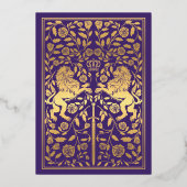 Paarse Royal Lion middeleeuwse bruiloft Folie Uitnodiging (Achterkant)