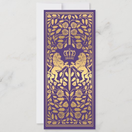 Paarse Royal Lion middeleeuwse gouden bruiloft Kaart (Achterkant)