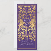 Paarse Royal Lion middeleeuwse gouden bruiloft Kaart (Voorkant)