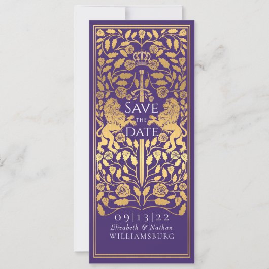Paarse Royal Lion middeleeuwse gouden bruiloft Kaart (Voorkant)