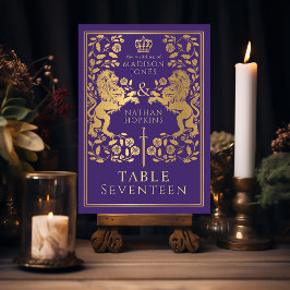 Paarse Royal middeleeuwse leeuw bruiloft Kaart