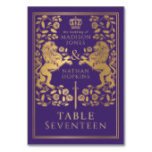 Paarse Royal middeleeuwse leeuw bruiloft Kaart (Achterkant)