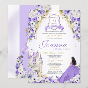 Paarse Royal Princess Gold & Lavendel Quinceanera Kaart