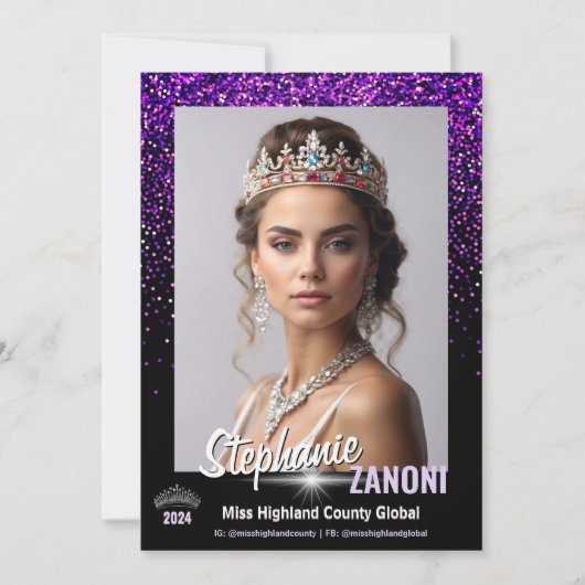 Paarse Royale Pageant Handtekeningkaart | QR Code Kaart (Voorkant)