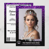 Paarse Royale Pageant Handtekeningkaart | QR Code Kaart (Voorkant / Achterkant)