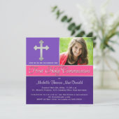 Paarse, roze 1e Heilige Communistische Foto uitgen Kaart (Staand voorkant)