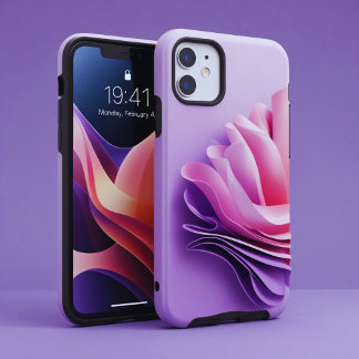 Paarse & Roze 3D Bloemen – Elegant Abstract Ontwer iPhone 12 Mini Hoesje