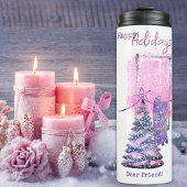 Paarse Roze 6 Fotosjabloon Kerstboom Thermosbeker