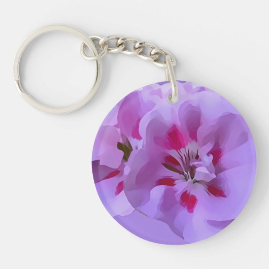 Paarse Roze Abstract Hibiscus Bloem Sleutelhanger (Voorkant)