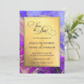 Paarse roze Abstracte goudbruine bruidswand Save The Date (Staand voorkant)