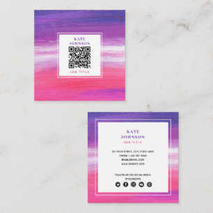 Paarse roze Abstracte QR-code Sociale media Vierkante Visitekaartje