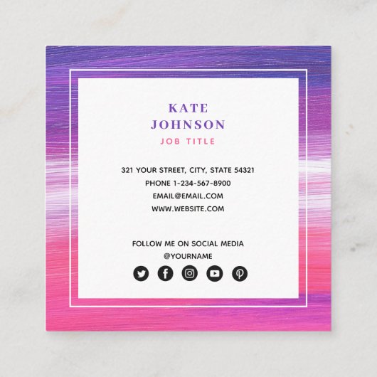 Paarse roze Abstracte QR-code Sociale media Vierkante Visitekaartje (Achterkant)
