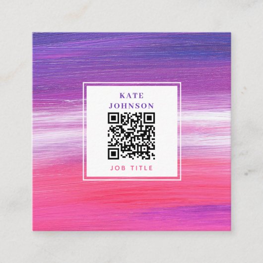 Paarse roze Abstracte QR-code Sociale media Vierkante Visitekaartje (Voorkant)