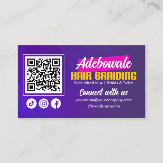 Paarse, Roze Afrikaans Haar Verbind met ons QR Cod Visitekaartje (Voorkant)