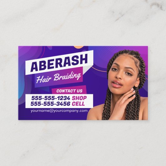 Paarse Roze Afrikaans Haar Vlechten Foto Haar Salo Visitekaartje (Voorkant)