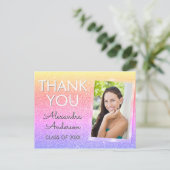 Paarse Roze Afstuderen Glitter Dank u Briefkaart (Staand voorkant)