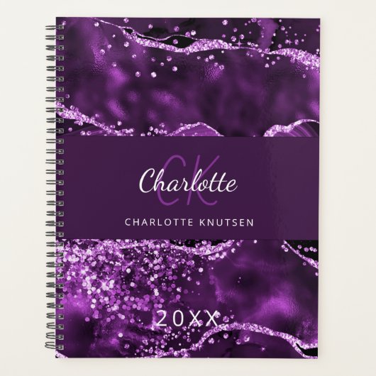 Paarse Roze Agaat Marmer Monogram 2026 Planner (Voorkant)