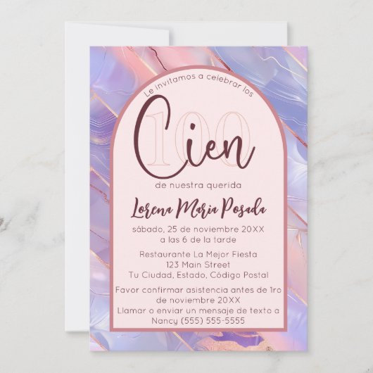 Paarse Roze Agaat Spaans 100ste verjaardag voor ha Kaart (Voorkant)