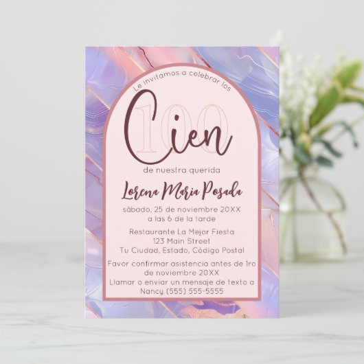 Paarse Roze Agaat Spaans 100ste verjaardag voor ha Kaart (Staand voorkant)