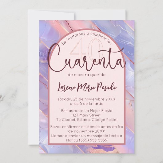 Paarse Roze Agaat Spaans 40ste verjaardag voor haa Kaart (Voorkant)