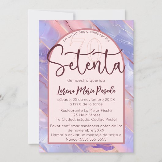 Paarse Roze Agaat Spaans 70ste verjaardag voor haa Kaart (Voorkant)