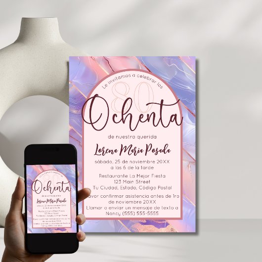 Paarse Roze Agaat Spaans 80ste verjaardag voor haa Kaart