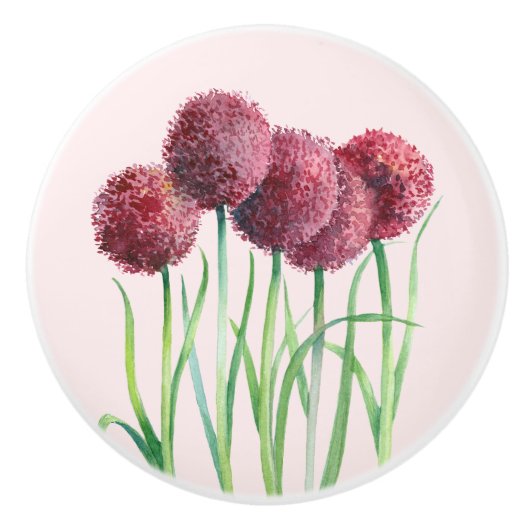 Paarse roze alliums Bloem Waterverf illustratie Keramische Knop (Voorkant)