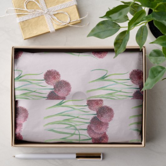 Paarse roze alliums Bloem Waterverf illustratie Tissuepapier (Geschenk)
