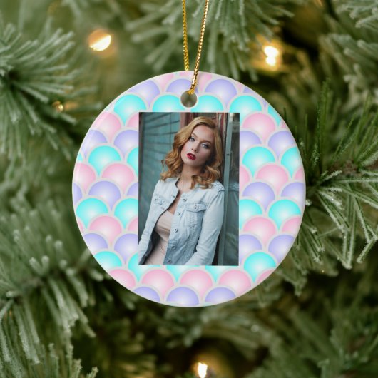  paarse roze aqua blue pastel mermaid scales keramisch ornament (Boom)