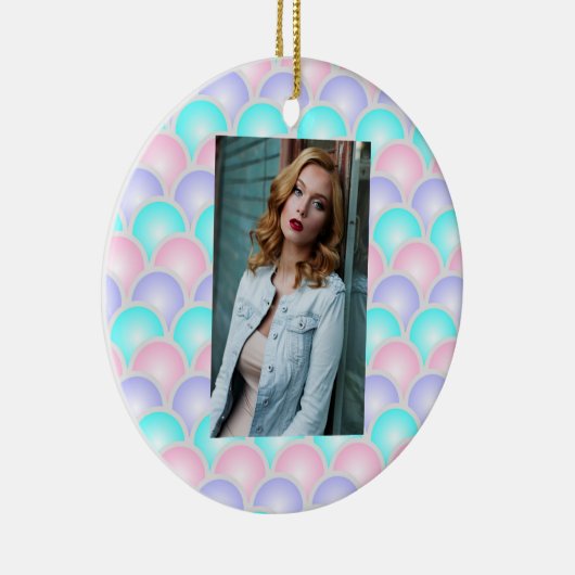  paarse roze aqua blue pastel mermaid scales keramisch ornament (Rechts)