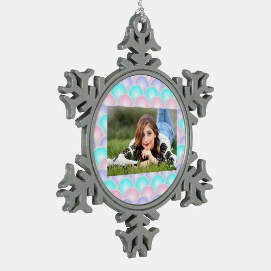  paarse roze aqua blue pastel mermaid scales tin sneeuwvlok ornament (Links)