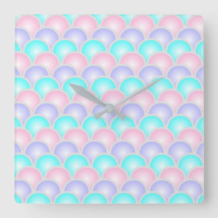  paarse roze aqua blue pastel mermaid scales vierkante klok