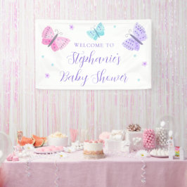Paarse roze Aqua Butterflies Baby shower Welkom Spandoek