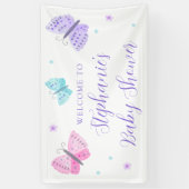 Paarse roze Aqua Butterflies Baby shower Welkom Spandoek (Verticaal)