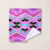 Paarse Roze & Aqua Geometrische Crossing Stripes Bad Handdoek (Wasdoekje)