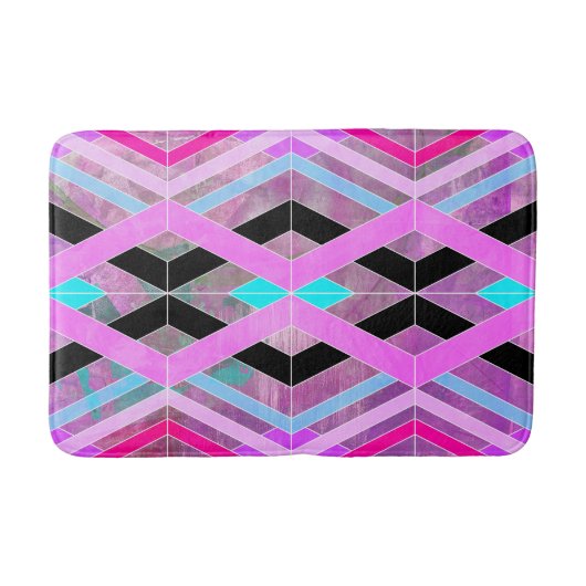 Paarse Roze & Aqua Geometrische Crossing Stripes Badmat (Voorkant)