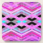 Paarse Roze & Aqua Geometrische Crossing Stripes Bier Onderzetter (Voorkant)