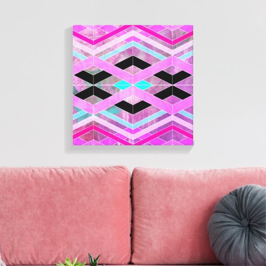 Paarse Roze & Aqua Geometrische Crossing Stripes Canvas Afdruk (Insitu (Woonkamer))