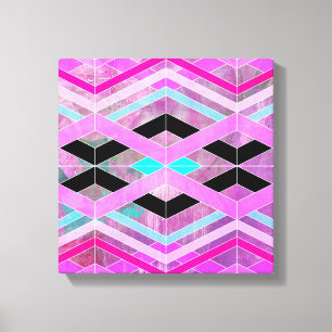 Paarse Roze & Aqua Geometrische Crossing Stripes Canvas Afdruk